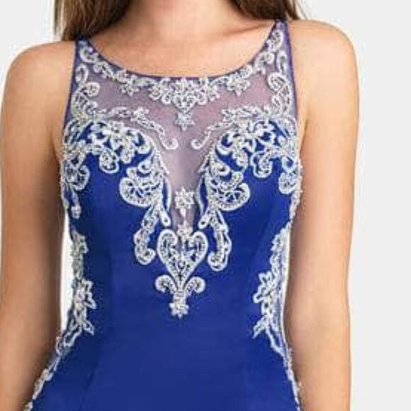 NWT Madison James 16-428 Embroidery Prom Dress Royal Blue Size 6 - Picture 2 of 6